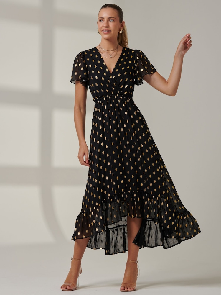 Jolie Moi Black Metallic Effect Angel Sleeve Maxi Dress - Image 6 of 6