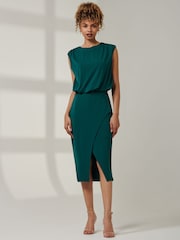 Jolie Moi Green Kira Tiered Draped Bodycon Dress - Image 1 of 5