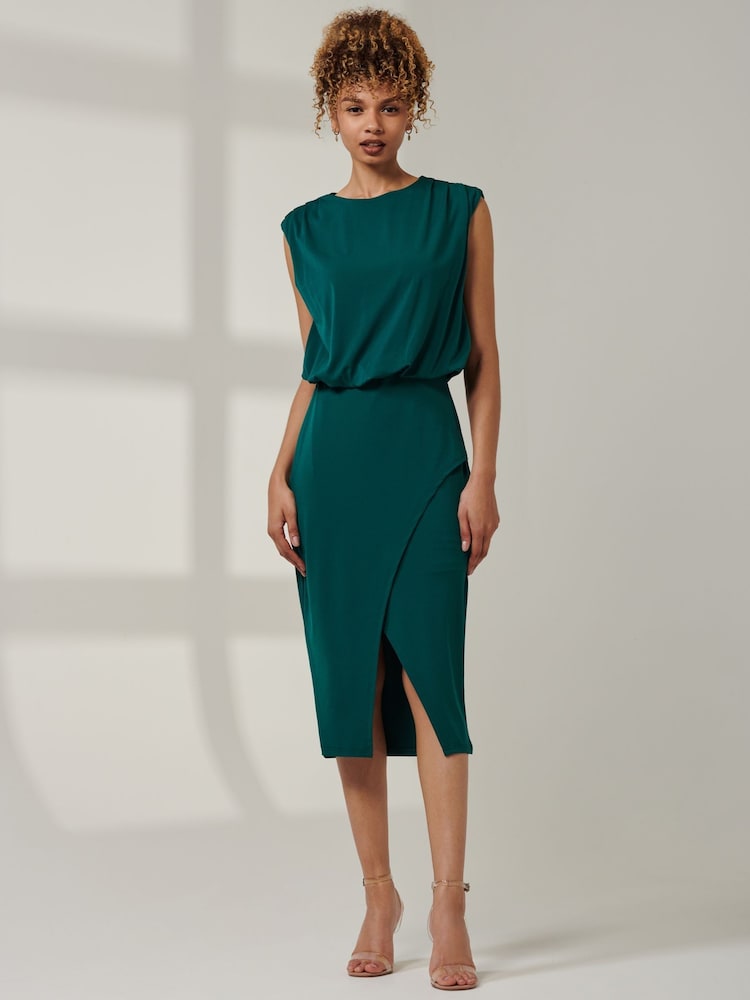 Jolie Moi Green Kira Tiered Draped Bodycon Dress - Image 1 of 5