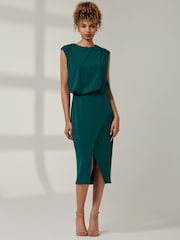 Jolie Moi Green Kira Tiered Draped Bodycon Dress - Image 3 of 5