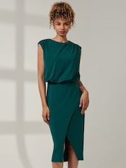 Jolie Moi Green Kira Tiered Draped Bodycon Dress - Image 4 of 5