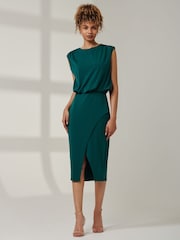 Jolie Moi Green Kira Tiered Draped Bodycon Dress - Image 5 of 5