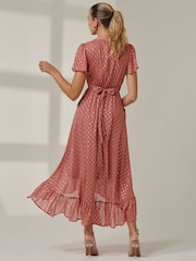 Jolie Moi Pink Metallic Effect Angel Sleeve Maxi Dress - Image 2 of 6