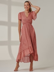 Jolie Moi Pink Metallic Effect Angel Sleeve Maxi Dress - Image 4 of 6