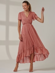 Jolie Moi Pink Metallic Effect Angel Sleeve Maxi Dress - Image 6 of 6
