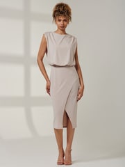 Jolie Moi Grey Kira Tiered Draped Bodycon Dress - Image 1 of 6