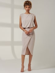 Jolie Moi Grey Kira Tiered Draped Bodycon Dress - Image 4 of 6