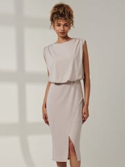 Jolie Moi Grey Kira Tiered Draped Bodycon Dress - Image 5 of 6