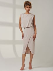 Jolie Moi Grey Kira Tiered Draped Bodycon Dress - Image 6 of 6