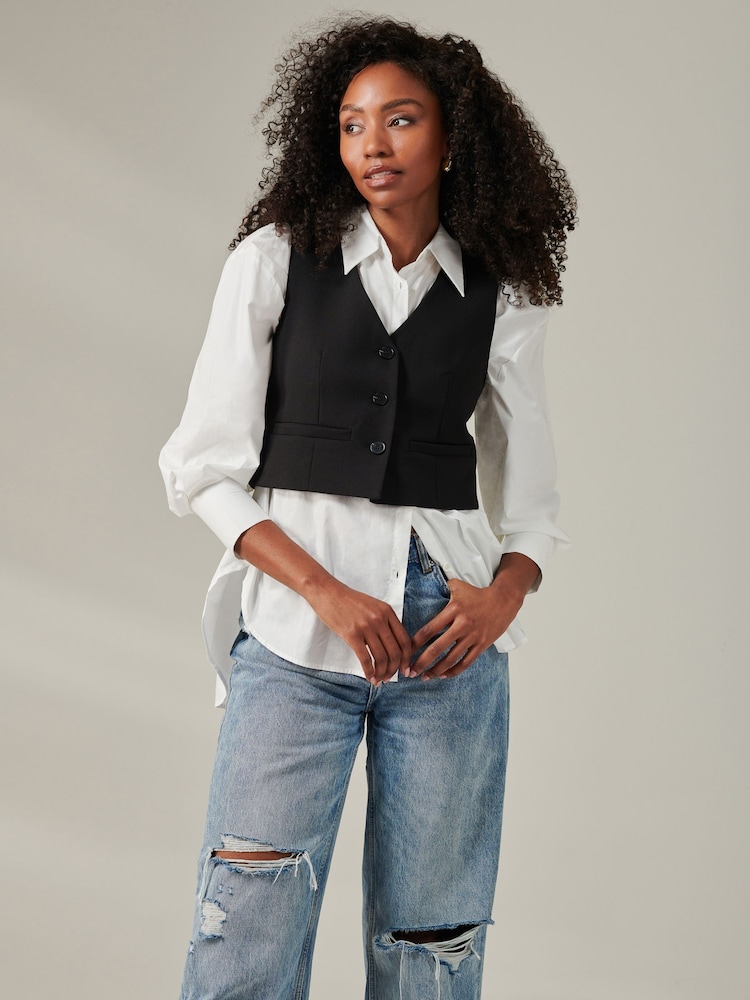 Jolie Moi Black Plain Button Up Waistcoat - Image 1 of 6