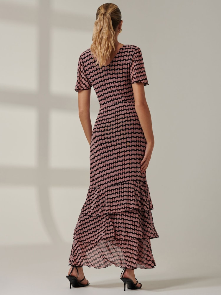 Jolie Moi Pink Geo Print Tiered Maxi Dress - Image 2 of 6