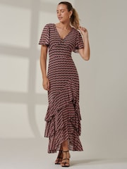 Jolie Moi Pink Geo Print Tiered Maxi Dress - Image 5 of 6