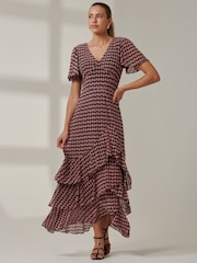 Jolie Moi Pink Geo Print Tiered Maxi Dress - Image 6 of 6