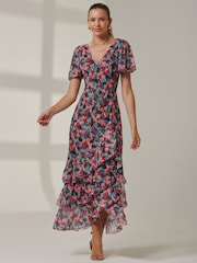Jolie Moi Blue Angel Sleeve Tiered Hem Maxi Dress - Image 1 of 6