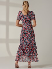 Jolie Moi Blue Angel Sleeve Tiered Hem Maxi Dress - Image 2 of 6