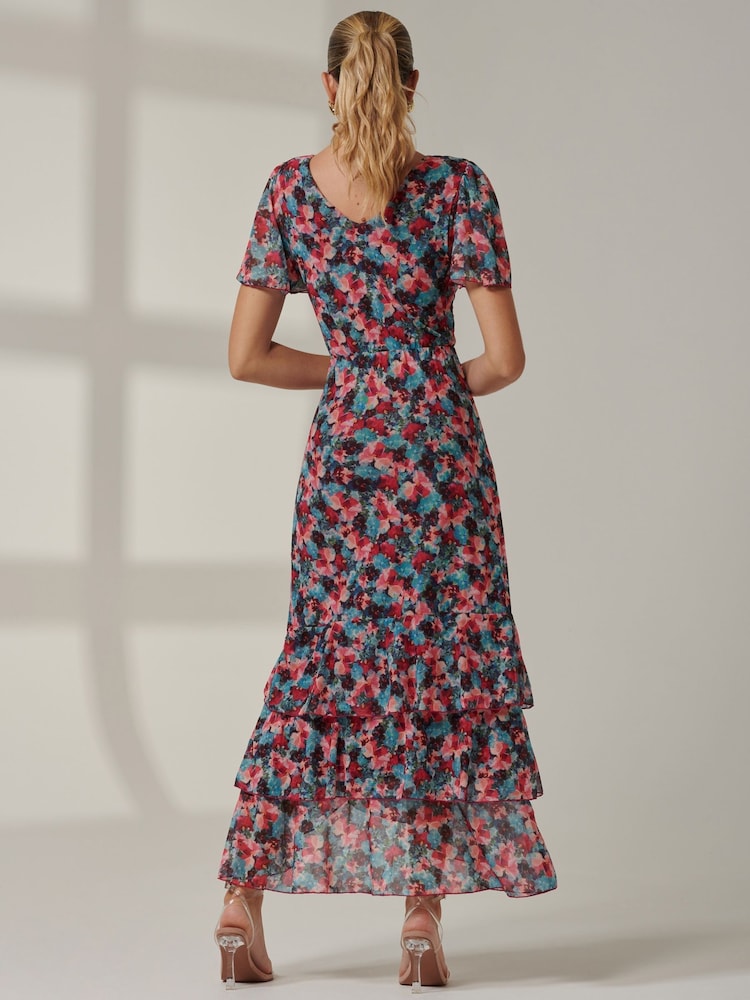 Jolie Moi Blue Angel Sleeve Tiered Hem Maxi Dress - Image 2 of 6