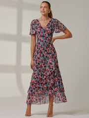 Jolie Moi Blue Angel Sleeve Tiered Hem Maxi Dress - Image 4 of 6