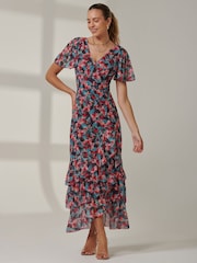 Jolie Moi Blue Angel Sleeve Tiered Hem Maxi Dress - Image 6 of 6