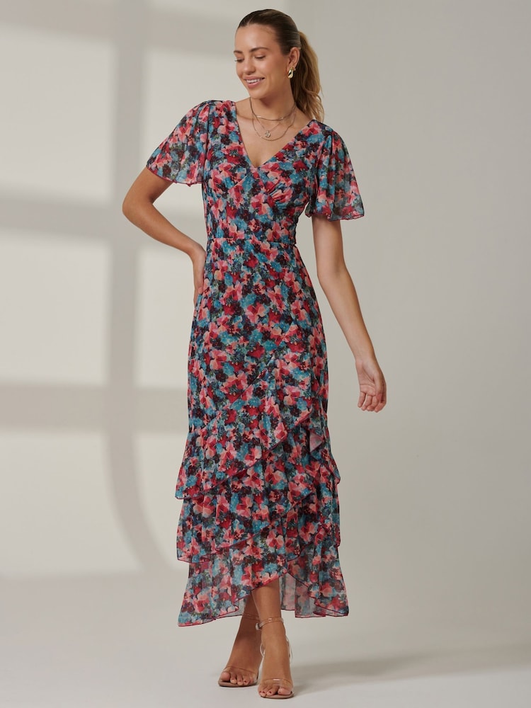 Jolie Moi Blue Angel Sleeve Tiered Hem Maxi Dress - Image 6 of 6 Jolie Moi Blue Angel Sleeve Tiered Hem Maxi Dress - Image 6 of 6