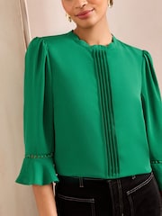 Grün - Love & Roses Bluse mit 3/4 Trompetenärmeln - Image 2 of 4