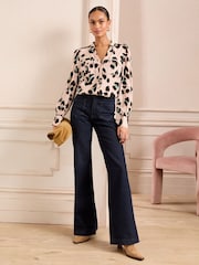Love & Roses Neutral Animal Petite Print Utility Notch Neck Long Sleeve Shirts - Image 3 of 4