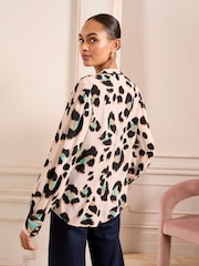 Love & Roses Neutral Animal Petite Print Utility Notch Neck Long Sleeve Shirts - Image 4 of 4