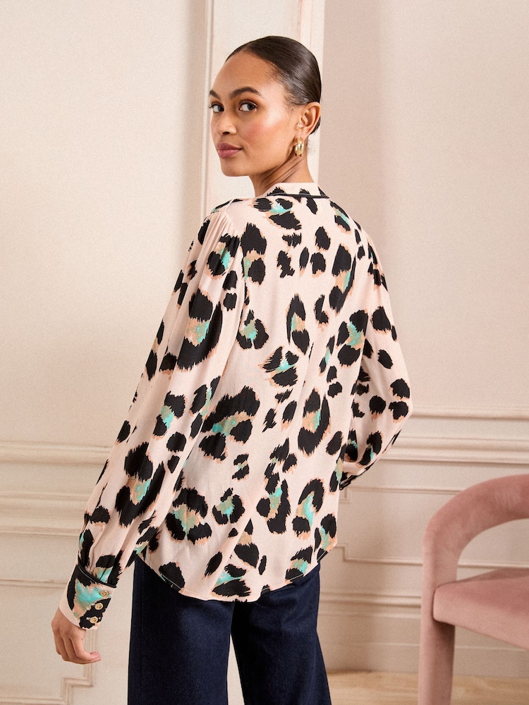 Love & Roses Neutral Animal Petite Print Utility Notch Neck Long Sleeve Shirts - Image 4 of 4