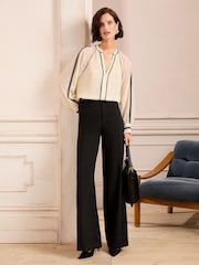 Love & Roses Ivory Petite Zip Detail Pleated Stud Trim Long Sleeve Blouse - Image 3 of 4