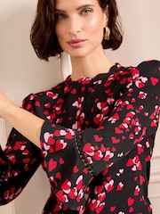 Love & Roses Black Heart Petite 3/4 Flute Sleeve Blouse - Image 2 of 4