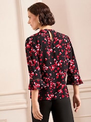Love & Roses Black Heart Petite 3/4 Flute Sleeve Blouse - Image 4 of 4