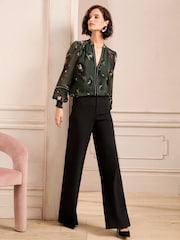 Love & Roses Khaki Green V-Neck Hardware Long Sleeve Blouse - Image 3 of 4