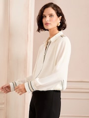 Love & Roses Cream Trim Detail Button Through Long Sleeve Shirt - Image 1 of 4