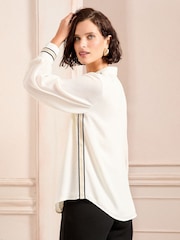 Love & Roses Cream Trim Detail Button Through Long Sleeve Shirt - Image 2 of 4