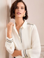 Love & Roses Cream Trim Detail Button Through Long Sleeve Shirt - Image 4 of 4
