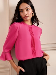 Love & Roses Pink 3/4 Flute Sleeve Blouse - Image 1 of 4