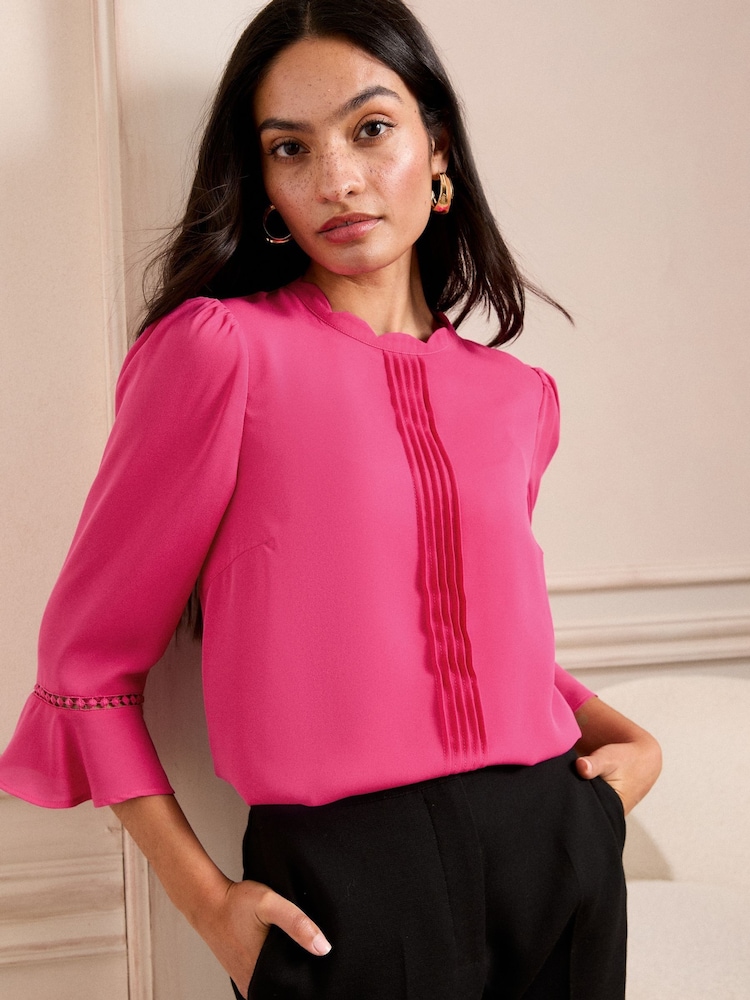 Love & Roses Pink 3/4 Flute Sleeve Blouse - Image 1 of 4