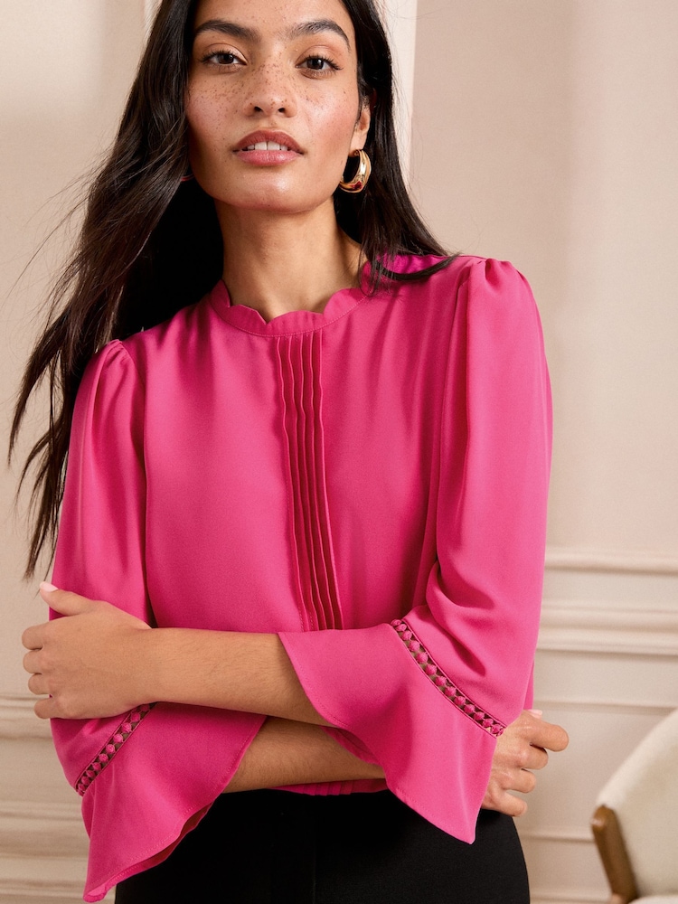 Love & Roses Pink 3/4 Flute Sleeve Blouse - Image 2 of 4