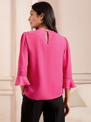 Love & Roses Pink 3/4 Flute Sleeve Blouse - Image 4 of 4