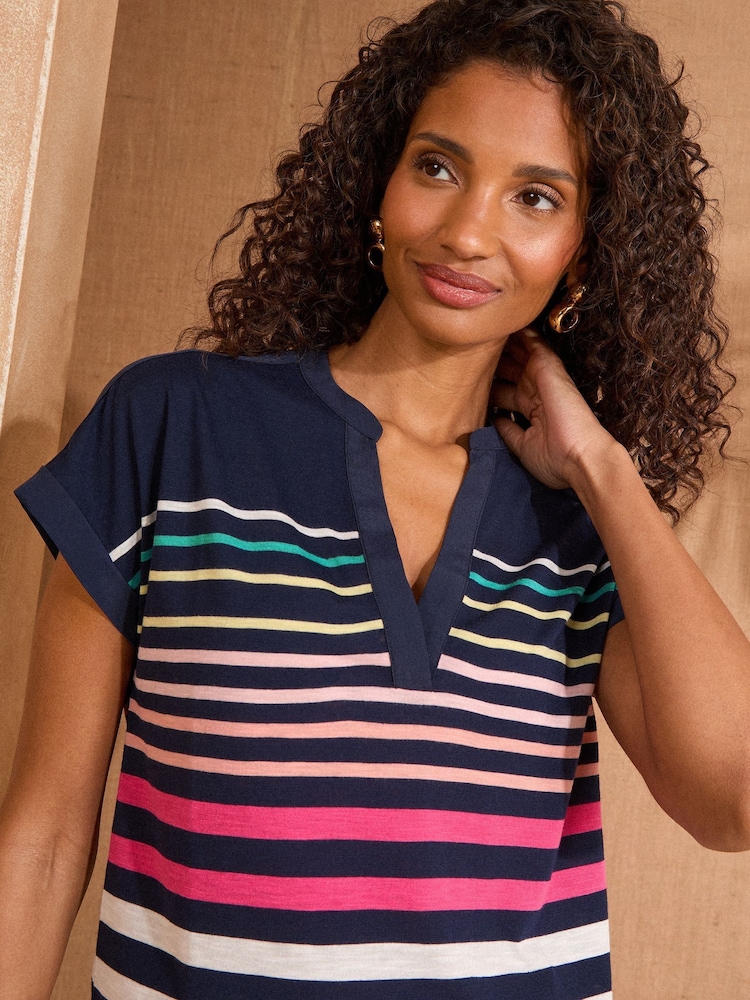 Marineblau, Regenbogenstreifen - Love & Roses V-Neck Jersey T-Shirt - Image 2 of 4