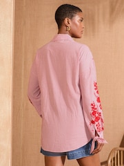Love & Roses Red Embroidered Stripe Tie Cuff Shirt - Image 4 of 4