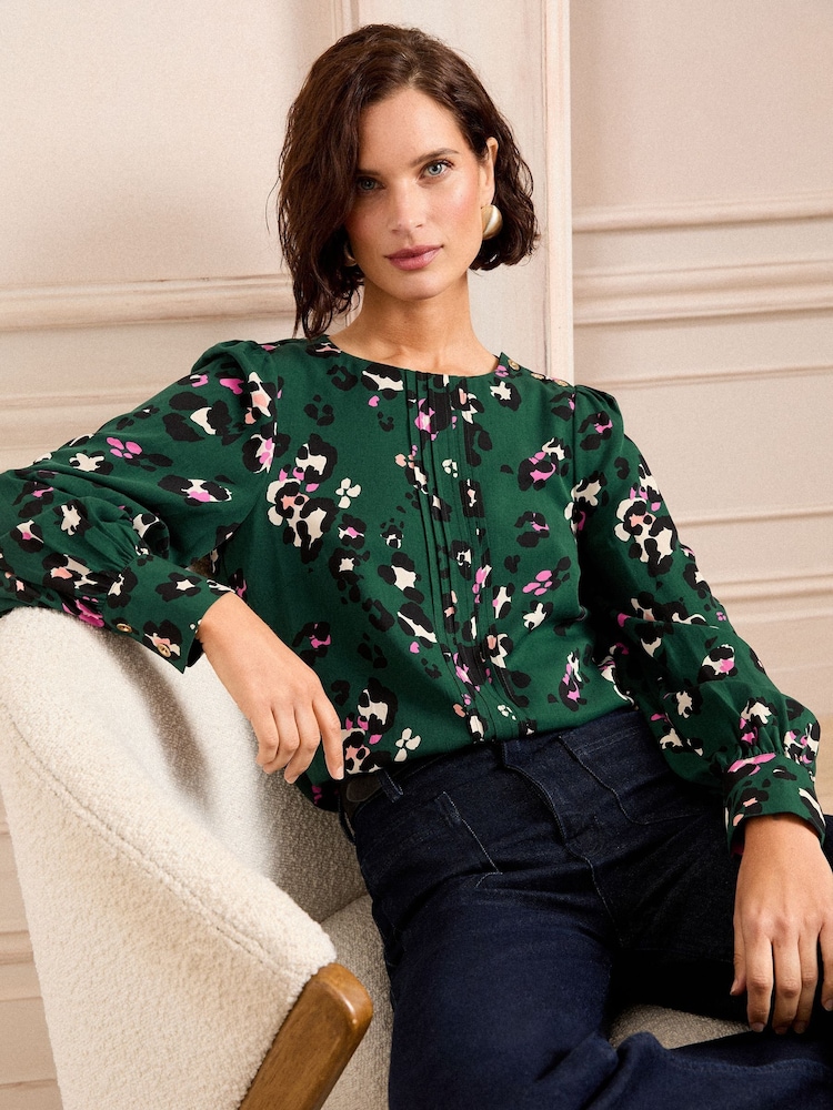 Blusa de manga comprida Love & Roses Print Pintuck com detalhes em botões - Imagem 1 de 4
