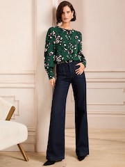 Blusa de manga comprida Love & Roses Print Pintuck com detalhes em botões - Imagem 3 de 4
