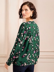 Blusa de manga comprida Love & Roses Print Pintuck com detalhes em botões - Imagem 4 de 4