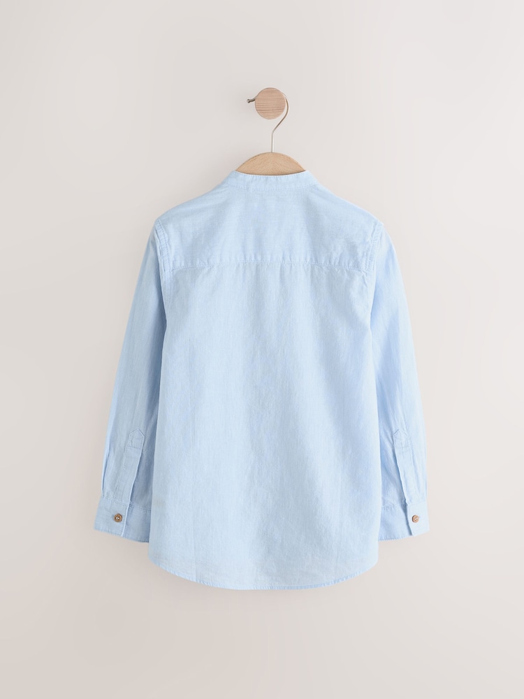 Pale Blue Grandad Collar Linen Mix Long Sleeve Shirt (3-16yrs) - Image 1 of 4