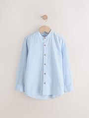 Pale Blue Grandad Collar Linen Mix Long Sleeve Shirt (3-16yrs) - Image 2 of 4