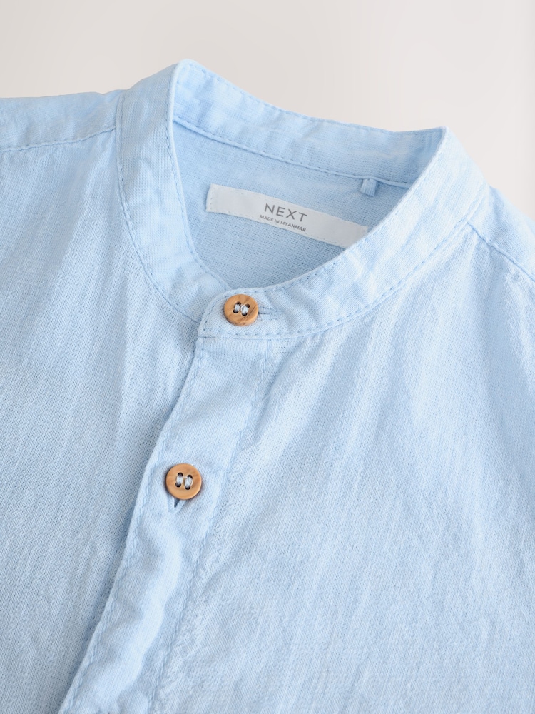 Pale Blue Grandad Collar Linen Mix Long Sleeve Shirt (3-16yrs) - Image 4 of 4