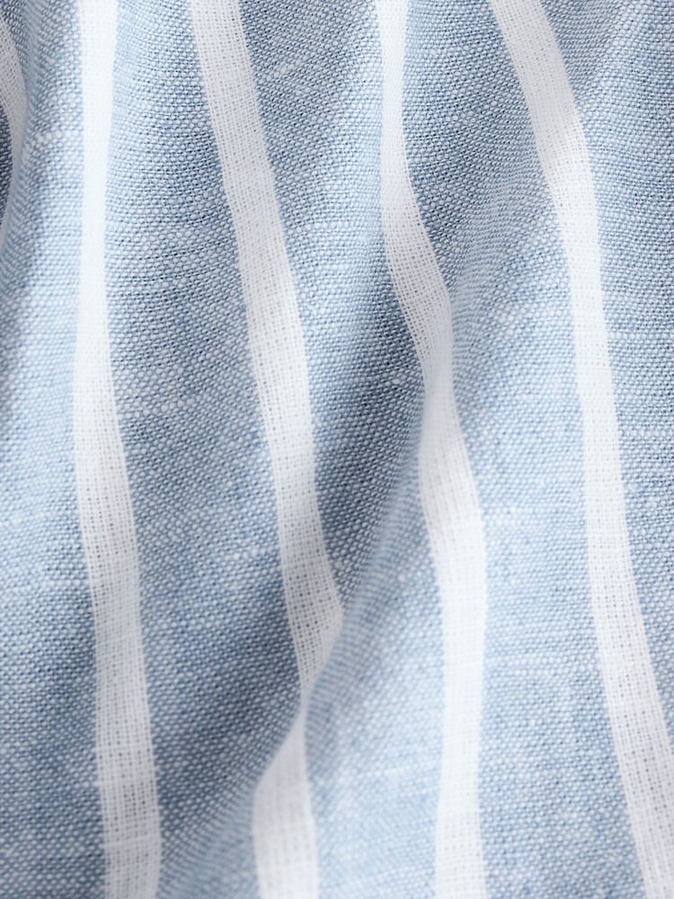 Blue Stripe Grandad Collar Linen Mix Long Sleeve Shirt (3-16yrs) - Image 3 of 4