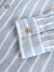 Blue Stripe Grandad Collar Linen Mix Long Sleeve Shirt (3-16yrs) - Image 4 of 4