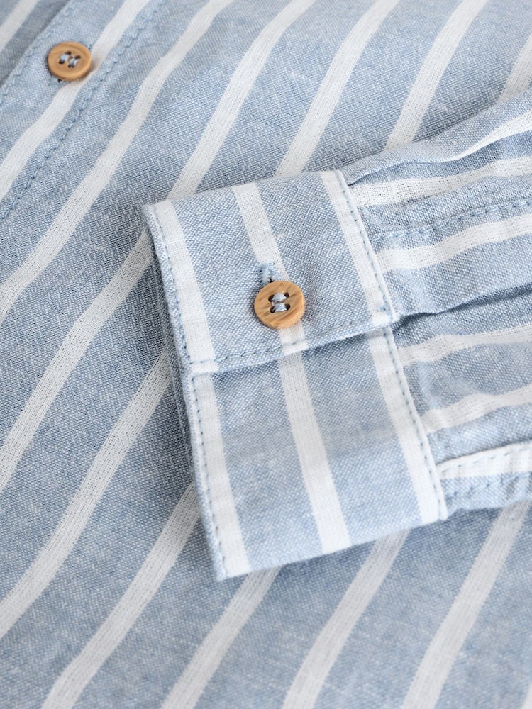 Blue Stripe Grandad Collar Linen Mix Long Sleeve Shirt (3-16yrs) - Image 4 of 4