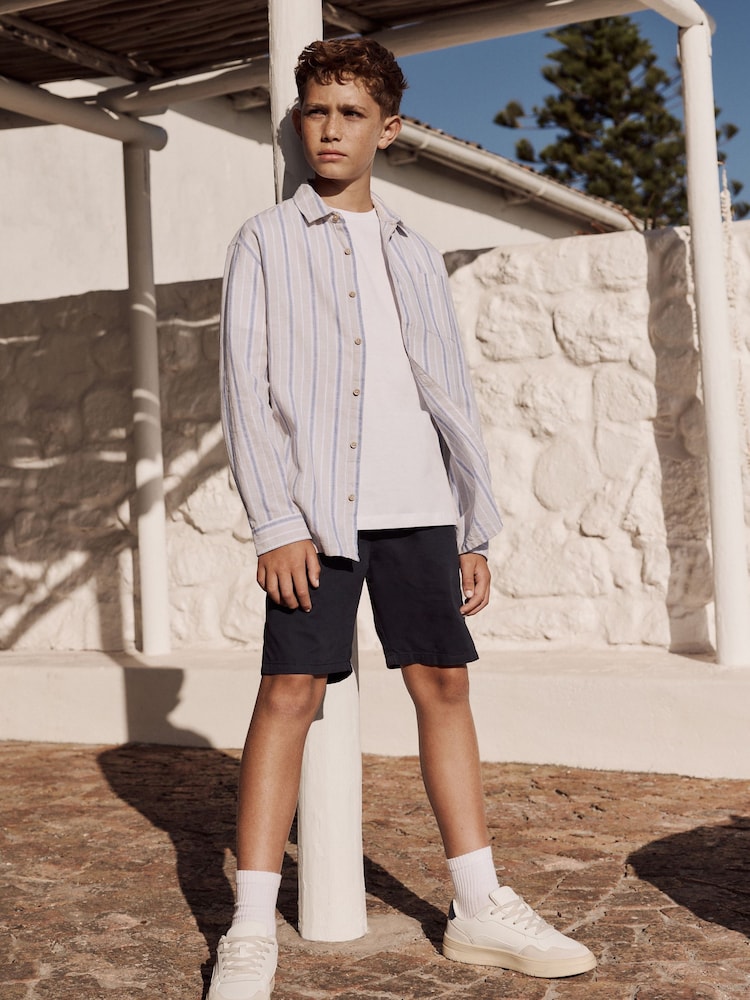 Neutral Stripe Long Sleeve Linen Mix Relax Fit Shirt (3-16yrs) - Image 2 of 9 Neutral Stripe Long Sleeve Linen Mix Relax Fit Shirt (3-16yrs) - Image 2 of 9